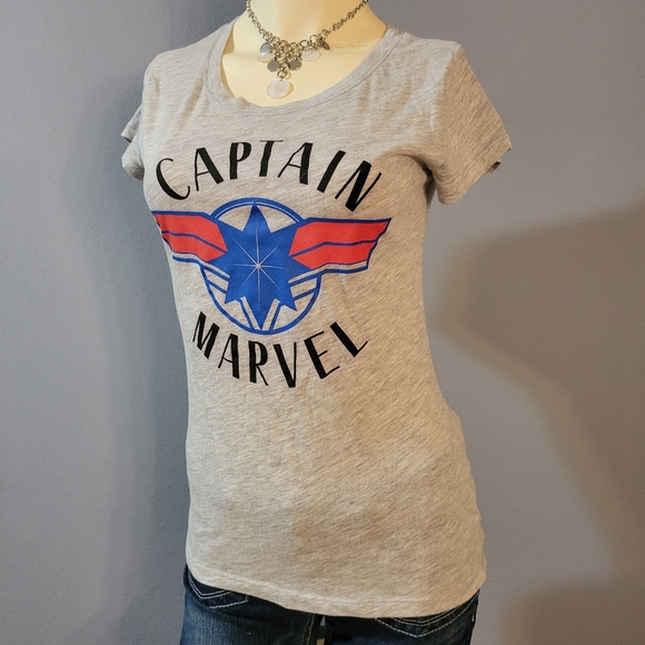 Womens Captain Marvel Gray Short Sleeve Graphic Tee - Picture 3 of 5